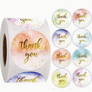 500 Thank You Stickers Varied Cloud Like Designs in Multiple Colors roll of 500